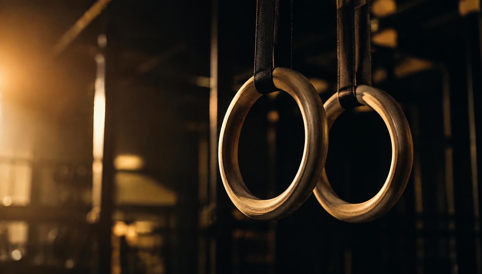 Gymnastics rings in a dark gym